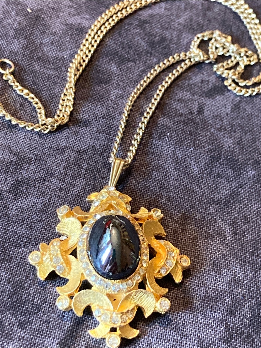 Gold-Tone Women's Pendant Necklace with Black Cabochon